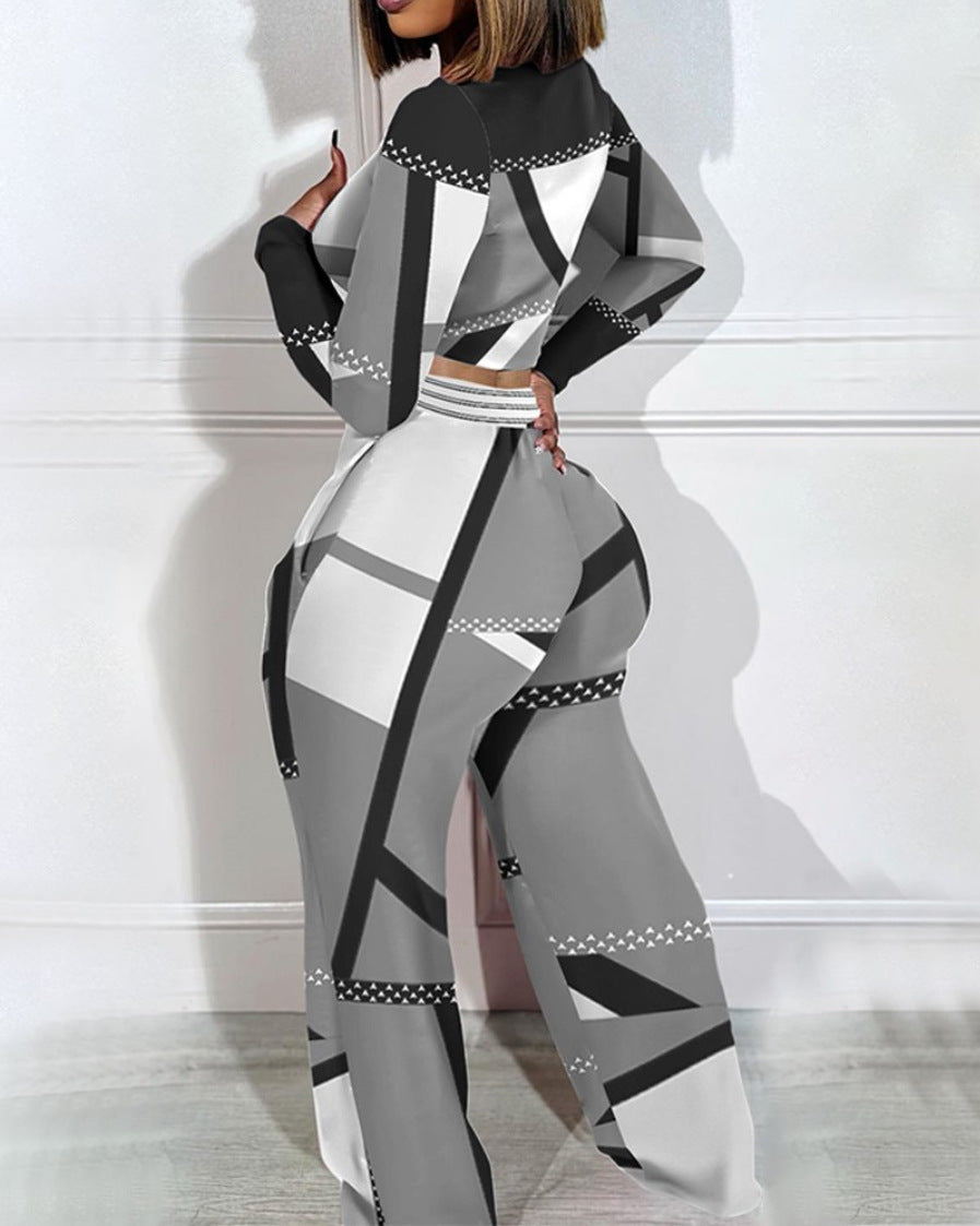 LADIES PLUS SIZE TWO PIECE PANTS & TOP SET GRAY / KHAKI / ORANGE (SIZE XL - 5XL)