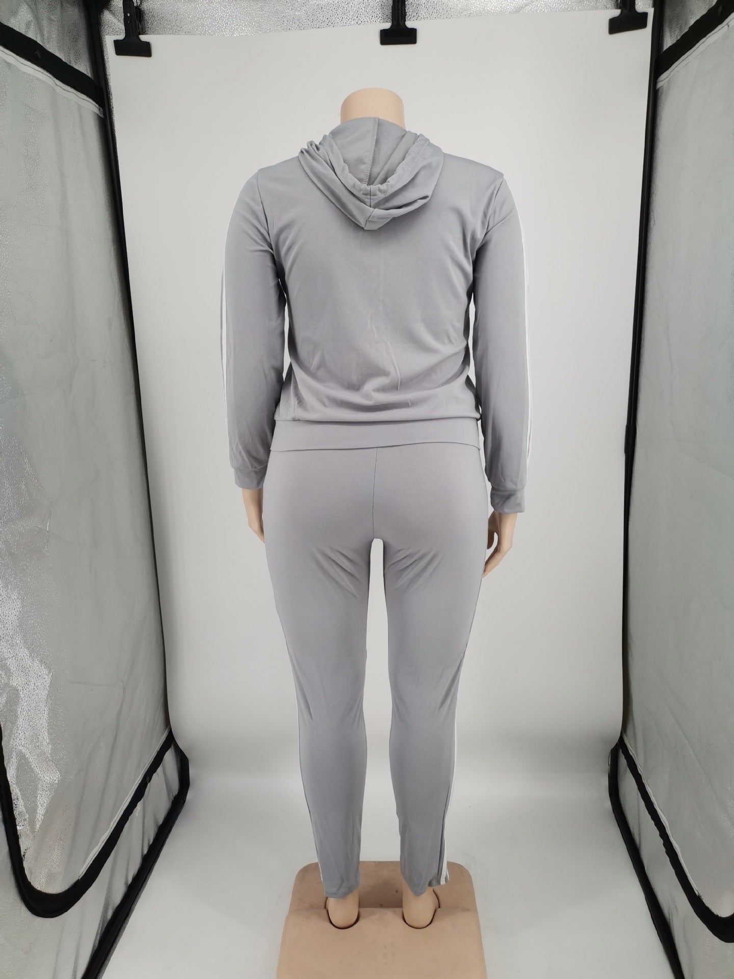 LADIES PLUS SIZE TWO PIECE TRACKSUIT GRAY / BLACK / YELLOW-BEIGE (SIZE XL - 5XL)
