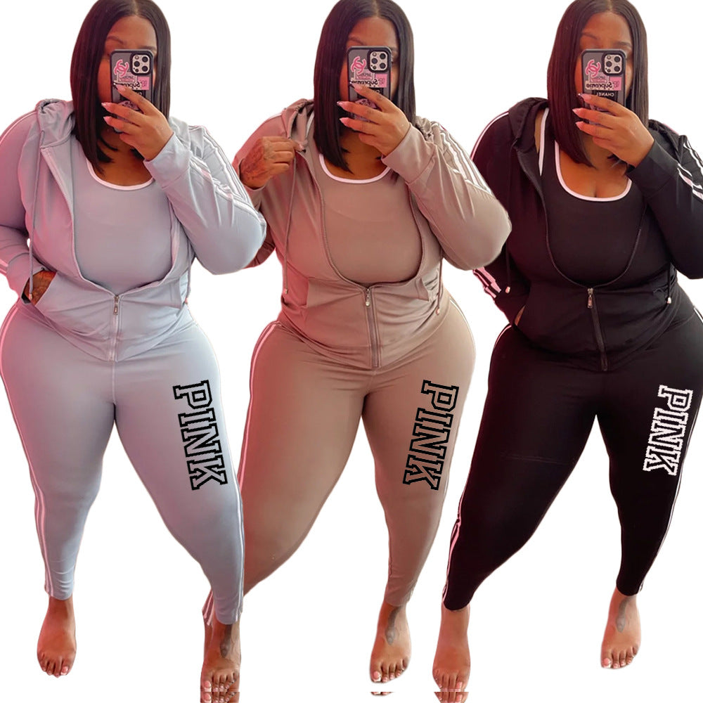 LADIES PLUS SIZE TWO PIECE TRACKSUIT GRAY / BLACK / YELLOW-BEIGE (SIZE XL - 5XL)