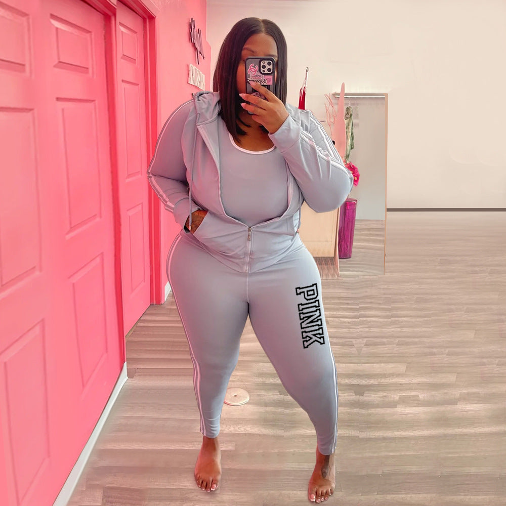 LADIES PLUS SIZE TWO PIECE TRACKSUIT GRAY / BLACK / YELLOW-BEIGE (SIZE XL - 5XL)
