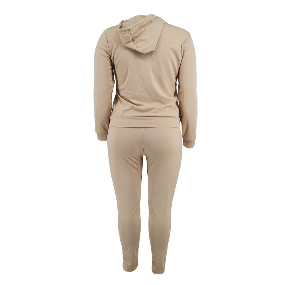 LADIES PLUS SIZE TWO PIECE TRACKSUIT GRAY / BLACK / YELLOW-BEIGE (SIZE XL - 5XL)