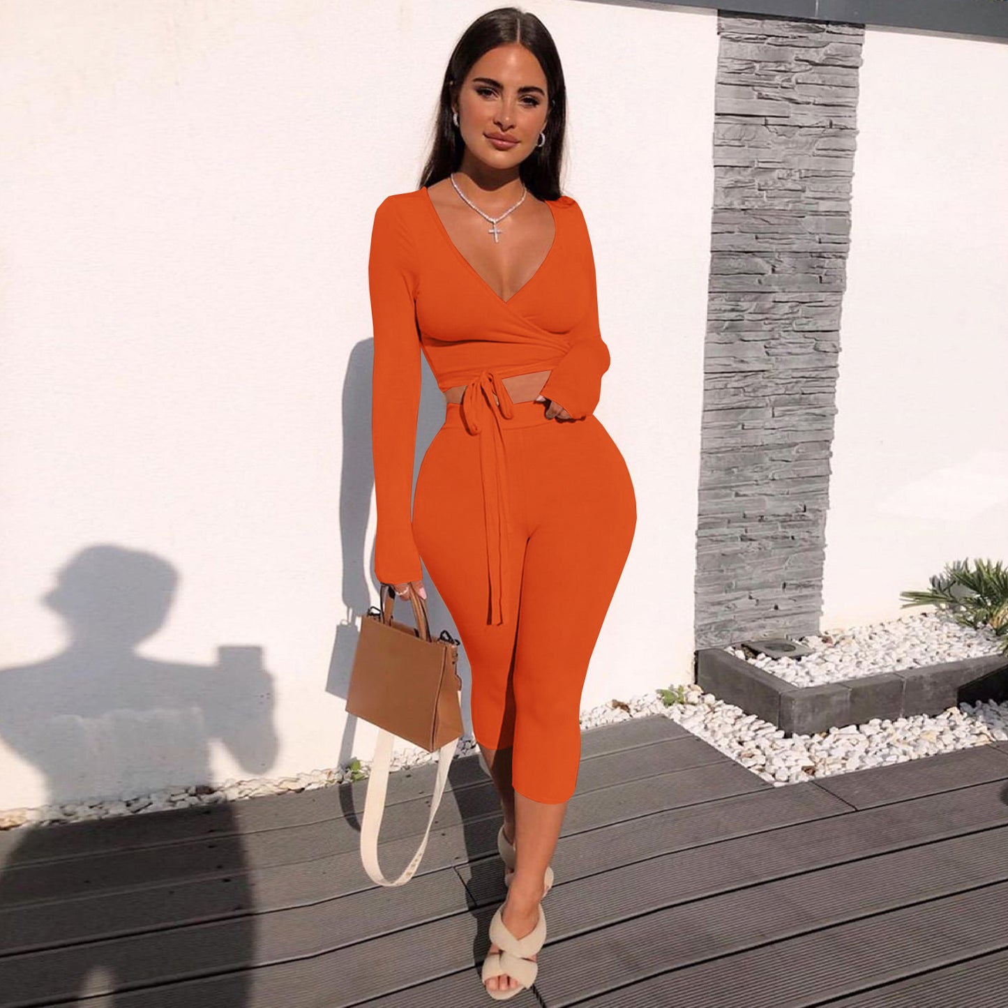 LADIES PLUS SIZE TWO PIECE SET BROWN / ORANGE / BLUE / APRICOT (SIZE XL - 4XL)