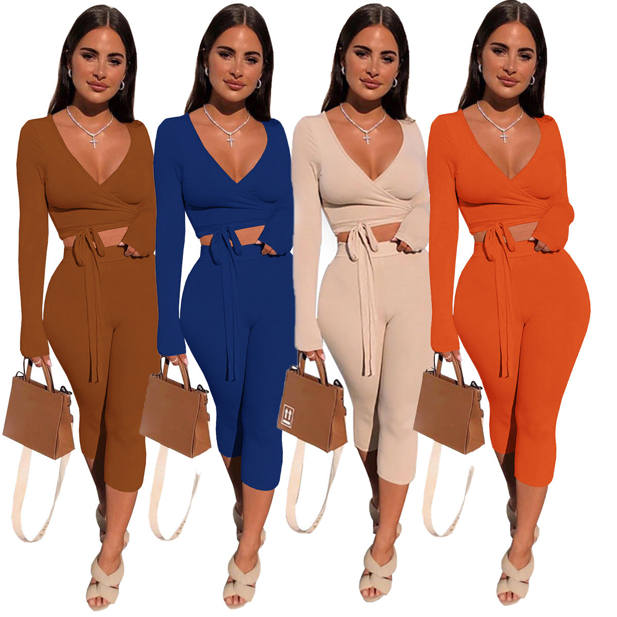 LADIES PLUS SIZE TWO PIECE SET BROWN / ORANGE / BLUE / APRICOT (SIZE XL - 4XL)