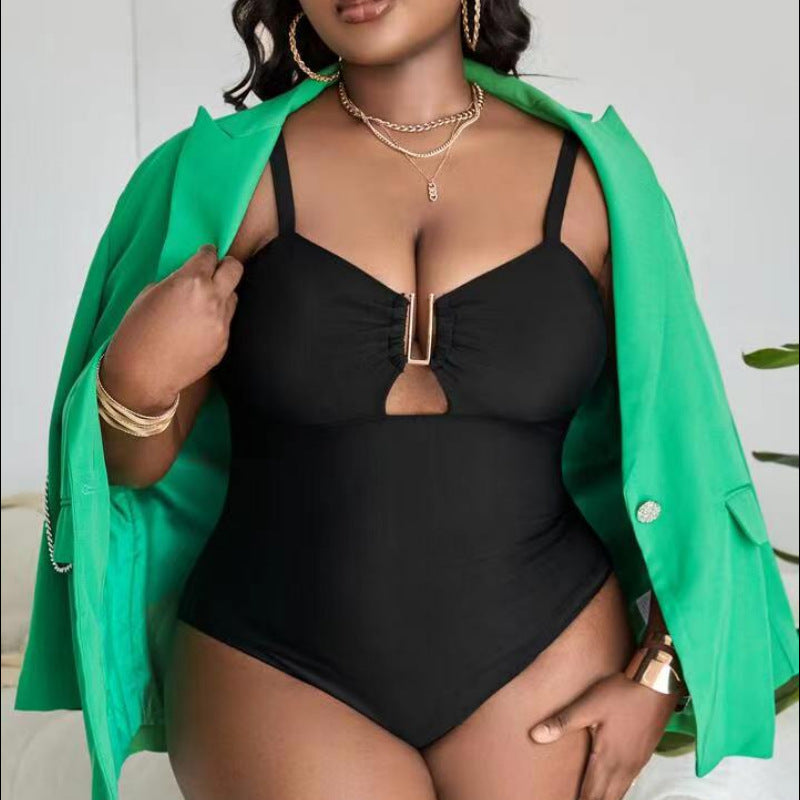 LADIES PLUS SIZE ONE PIECE SWIMSUIT BLACK (SIZE L - 4XL)