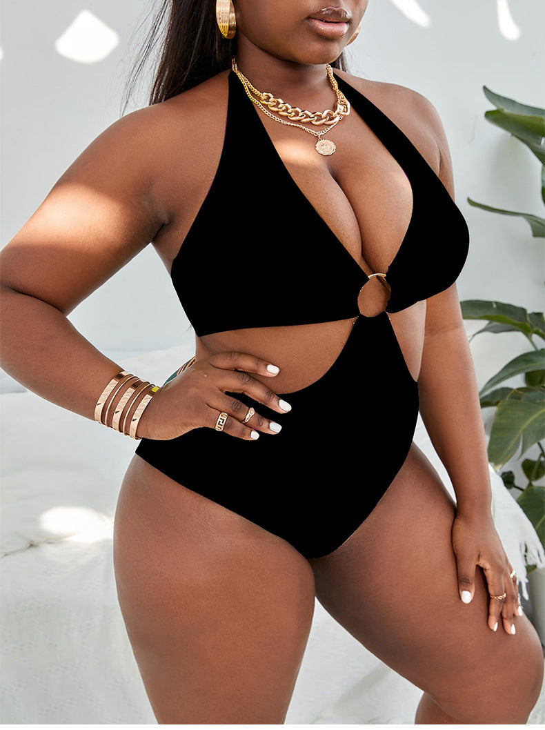LADIES PLUS SIZE MULTICOLOUR ONE PIECE SWIMSUIT BLACK / PINK (SIZE L - 4XL)