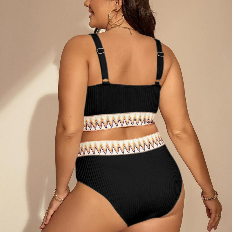 LADIES PLUS SIZE TWO PIECE SWIMSUIT SWIMWEAR BLACK / WHITE / WINE RED / GREEN (SIZE XL - 4XL)