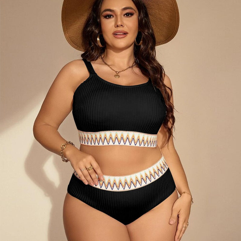 LADIES PLUS SIZE TWO PIECE SWIMSUIT SWIMWEAR BLACK / WHITE / WINE RED / GREEN (SIZE XL - 4XL)