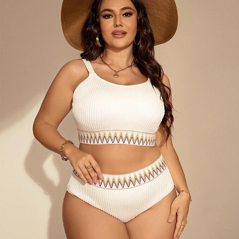 LADIES PLUS SIZE TWO PIECE SWIMSUIT SWIMWEAR BLACK / WHITE / WINE RED / GREEN (SIZE XL - 4XL)