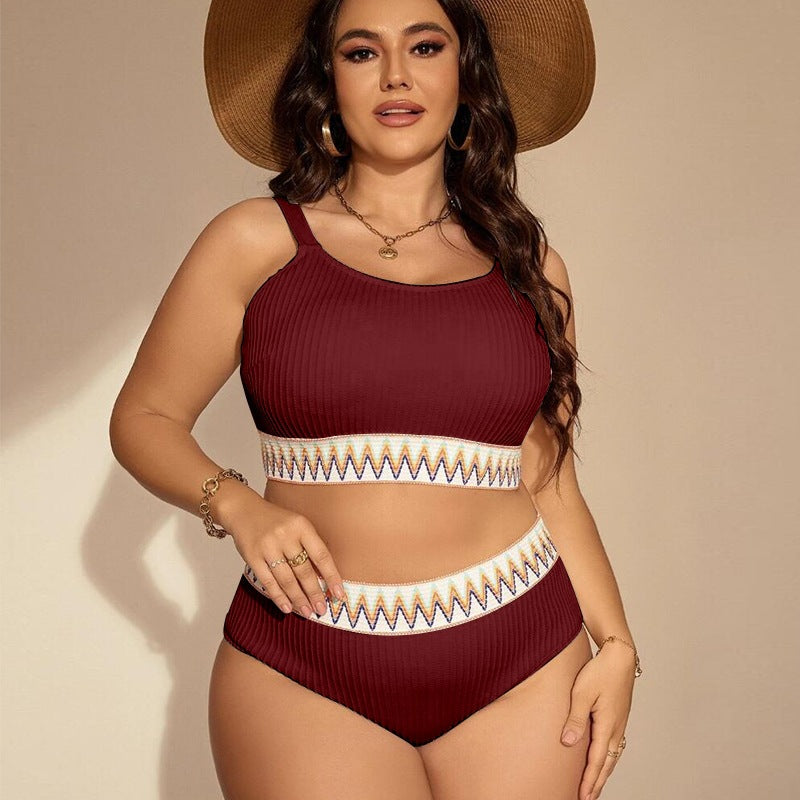LADIES PLUS SIZE TWO PIECE SWIMSUIT SWIMWEAR BLACK / WHITE / WINE RED / GREEN (SIZE XL - 4XL)
