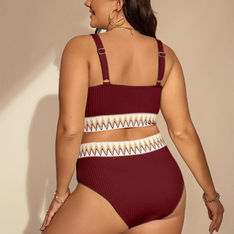 LADIES PLUS SIZE TWO PIECE SWIMSUIT SWIMWEAR BLACK / WHITE / WINE RED / GREEN (SIZE XL - 4XL)