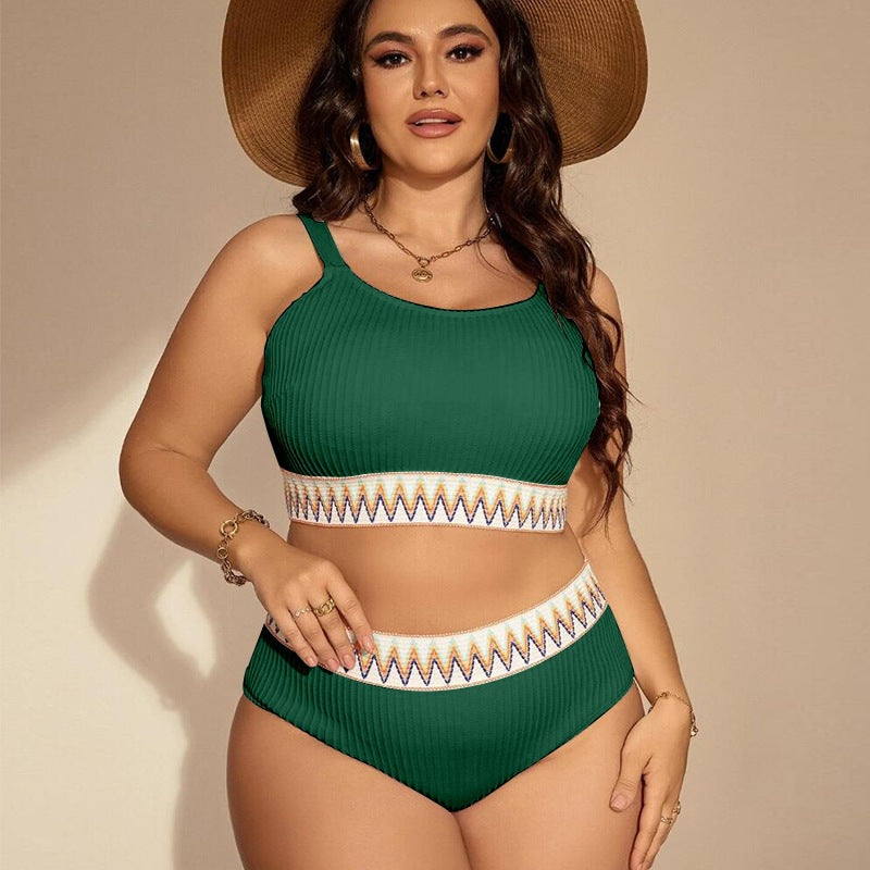 LADIES PLUS SIZE TWO PIECE SWIMSUIT SWIMWEAR BLACK / WHITE / WINE RED / GREEN (SIZE XL - 4XL)
