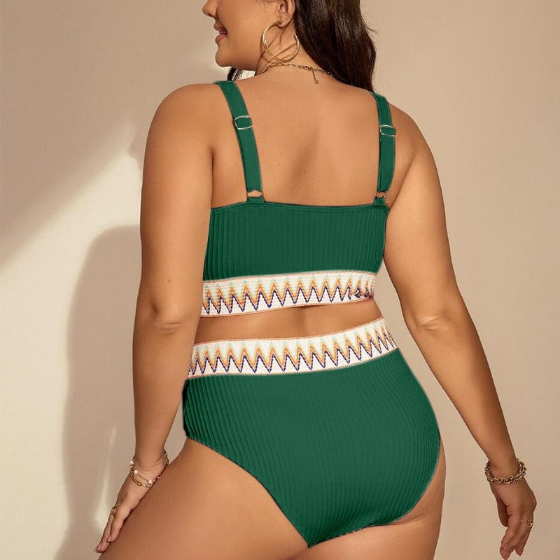 LADIES PLUS SIZE TWO PIECE SWIMSUIT SWIMWEAR BLACK / WHITE / WINE RED / GREEN (SIZE XL - 4XL)