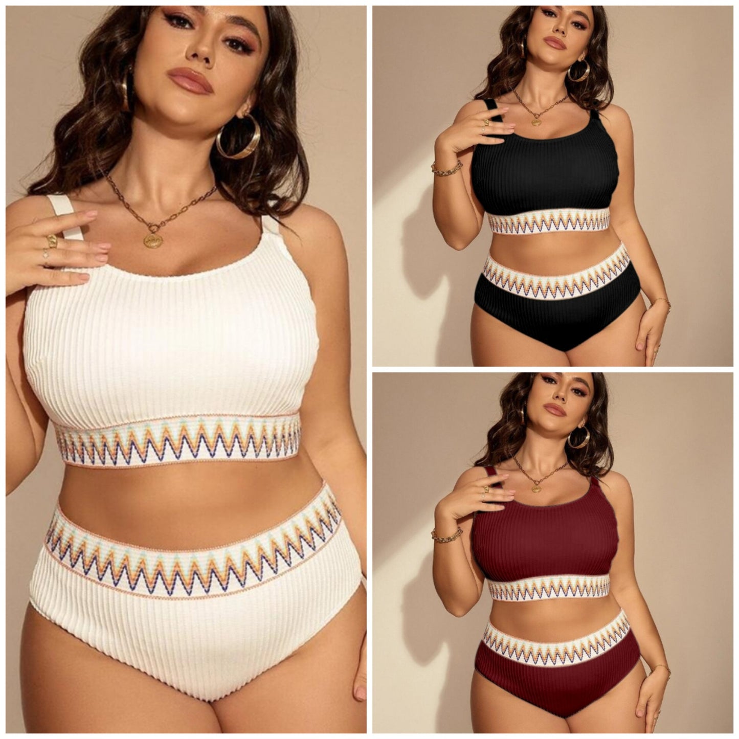 LADIES PLUS SIZE TWO PIECE SWIMSUIT SWIMWEAR BLACK / WHITE / WINE RED / GREEN (SIZE XL - 4XL)