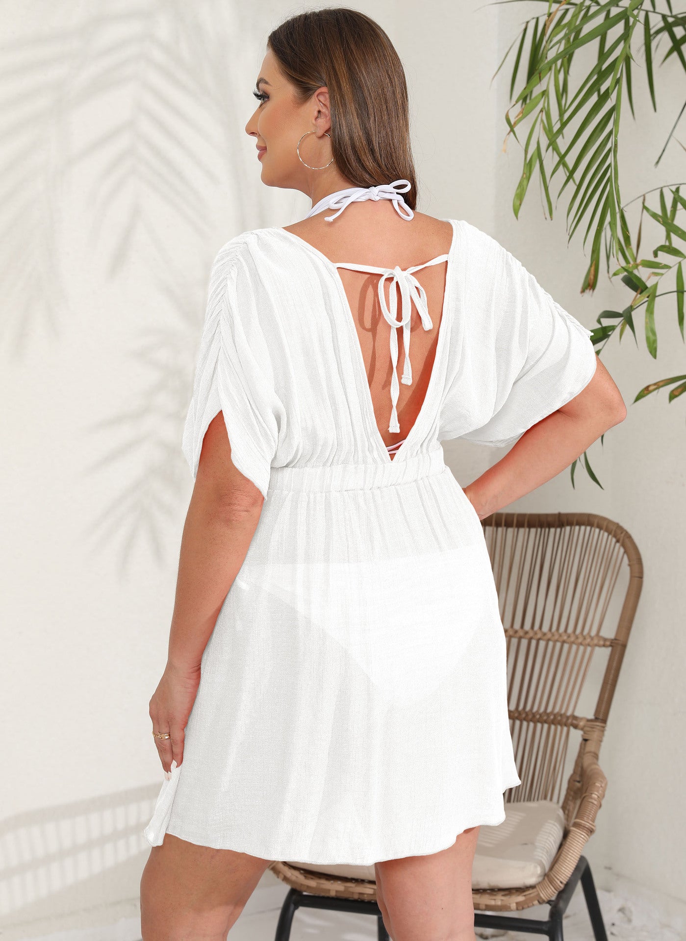 LADIES PLUS SIZE BACKLESS BEACHWEAR DRESS ORANGE / WHITE / BLACK (SIZE L - 3XL)