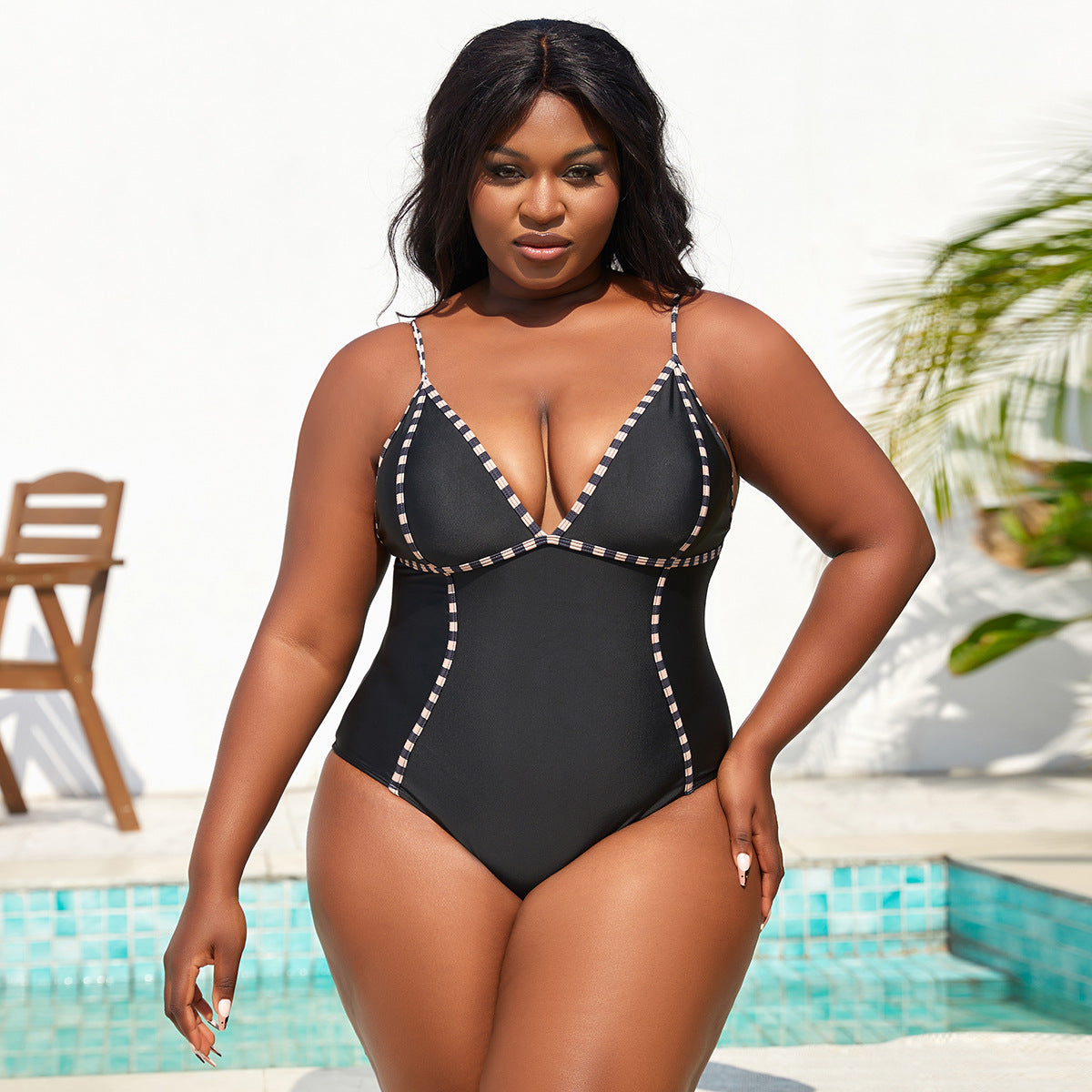 LADIES PLUS SIZE ONE PIECE SWIMSUIT SWIMWEAR BLACK (SIZE L - 4XL)