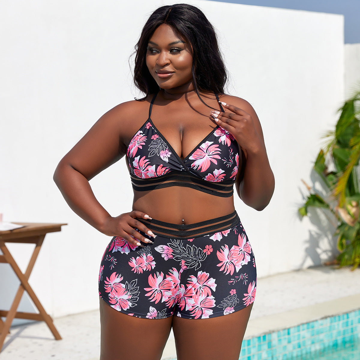 LADIES PLUS SIZE TWO PIECE SWIMWEAR BLACK (SIZE L - 4XL)