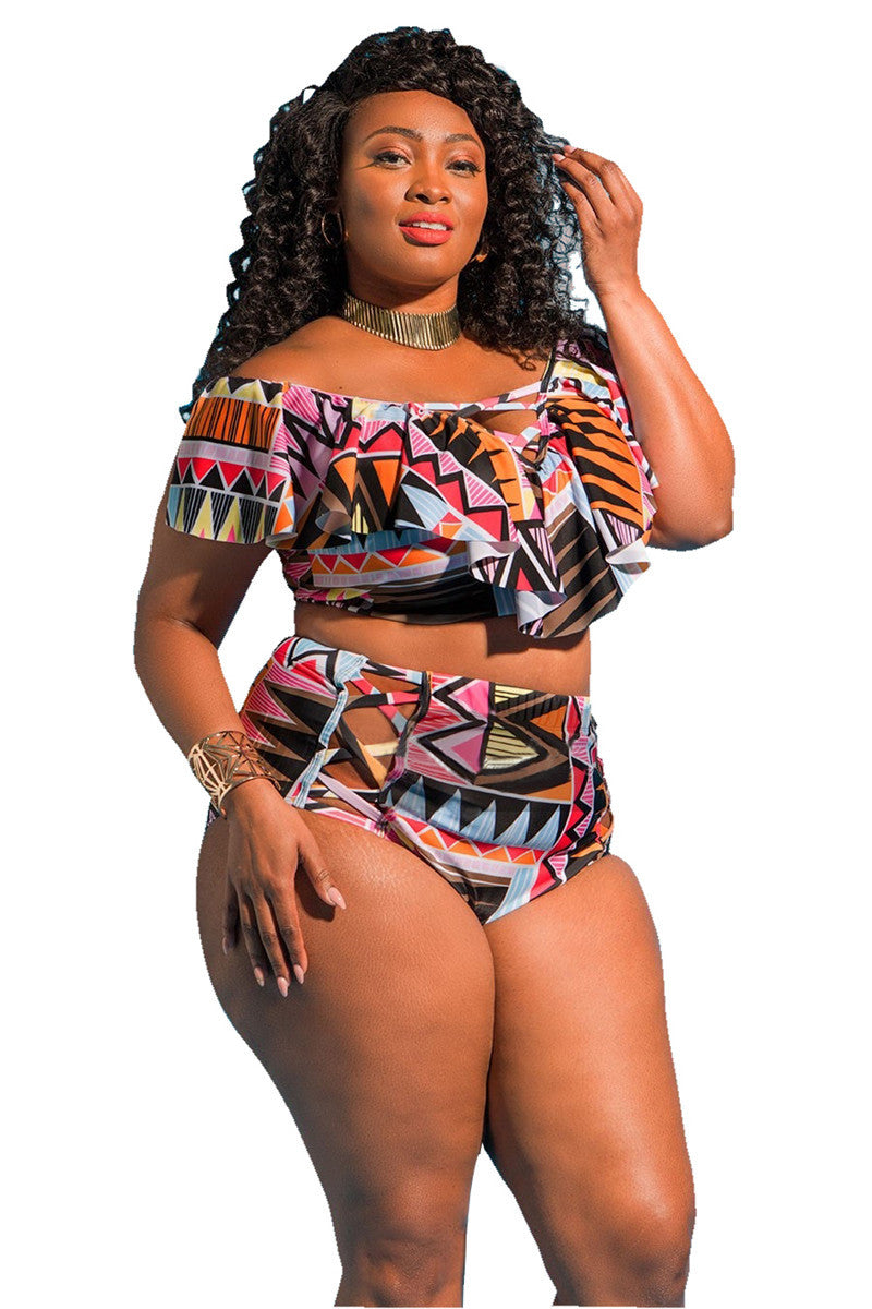 LADIES PLUS SIZE TWO PIECE SWIMWEAR 4 COLOURS (SIZE L - 5XL)
