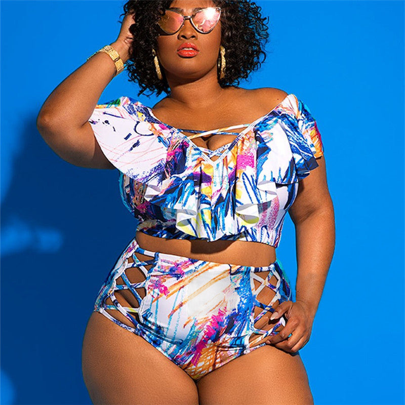 LADIES PLUS SIZE TWO PIECE SWIMWEAR 4 COLOURS (SIZE L - 5XL)