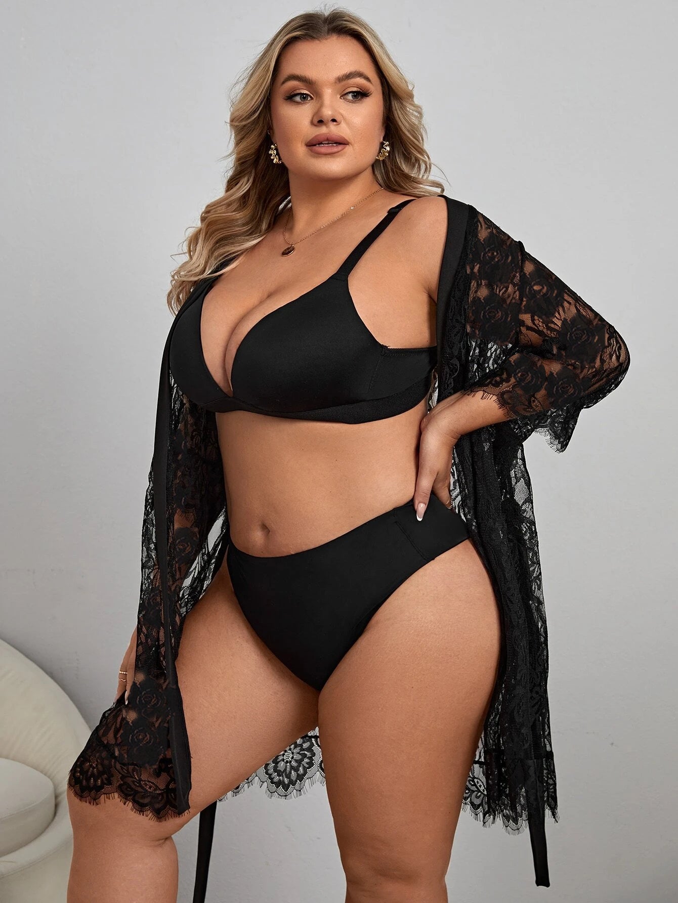LADIES PLUS SIZE INTIMATE NIGHT ROBE BLACK (SIZE XL - 4XL)