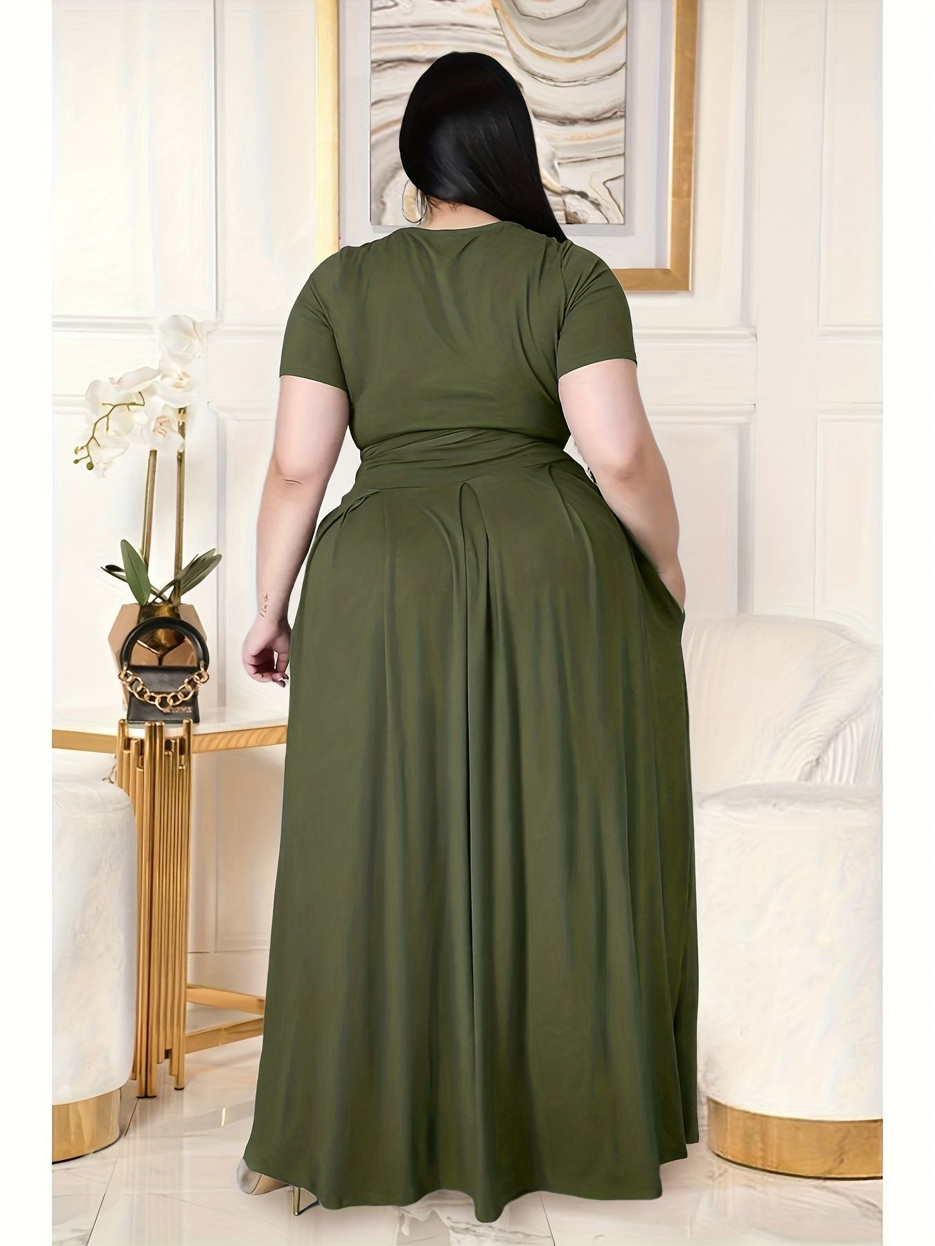LADIES PLUS SIZE TWO PIECE SKIRT SET GREEN (SIZE XL - 5XL)