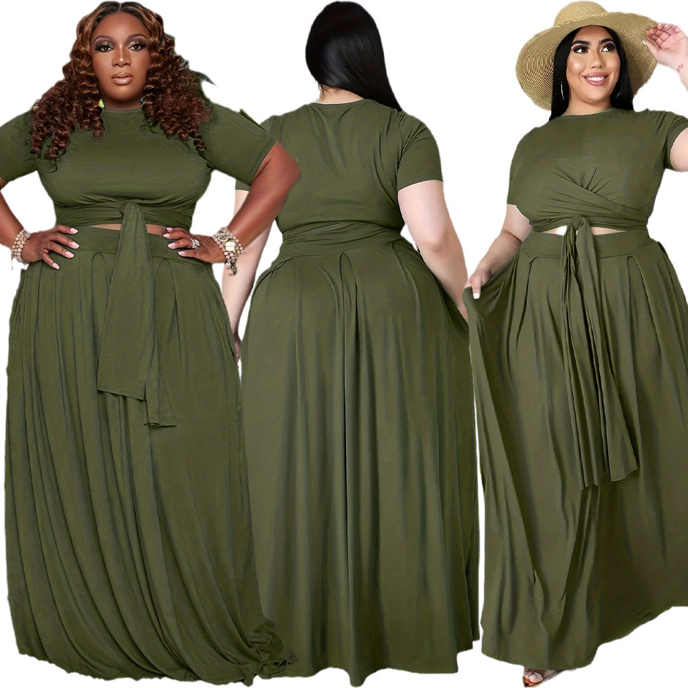 LADIES PLUS SIZE TWO PIECE SKIRT SET GREEN (SIZE XL - 5XL)