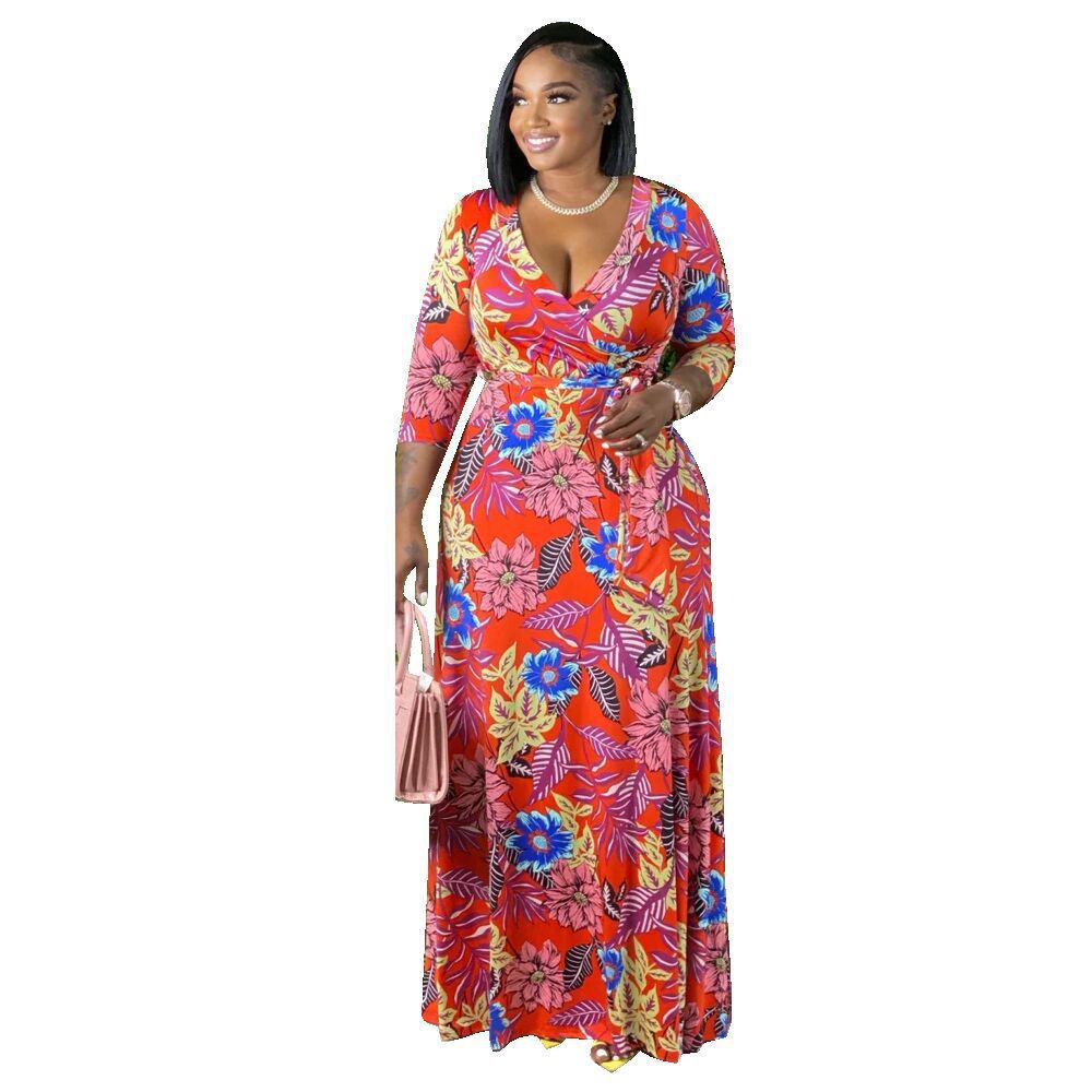LADIES PLUS SIZE LONG DRESS GREEN / RED / PINK / TURQUOISE BLUE (SIZE XL - 5XL)