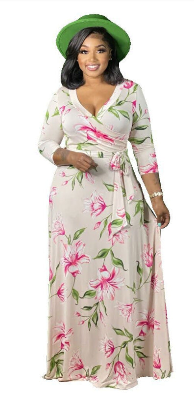 LADIES PLUS SIZE LONG DRESS GREEN / RED / PINK / TURQUOISE BLUE (SIZE XL - 5XL)