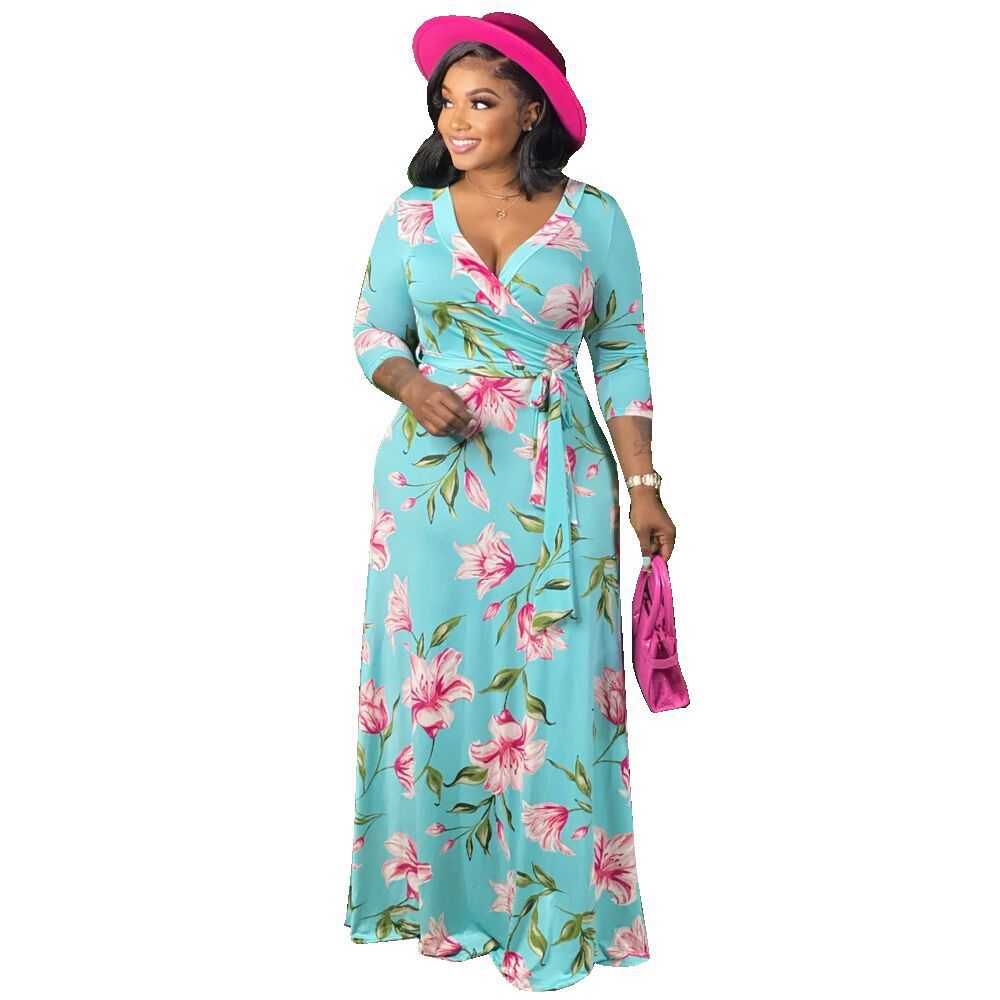 LADIES PLUS SIZE LONG DRESS GREEN / RED / PINK / TURQUOISE BLUE (SIZE XL - 5XL)