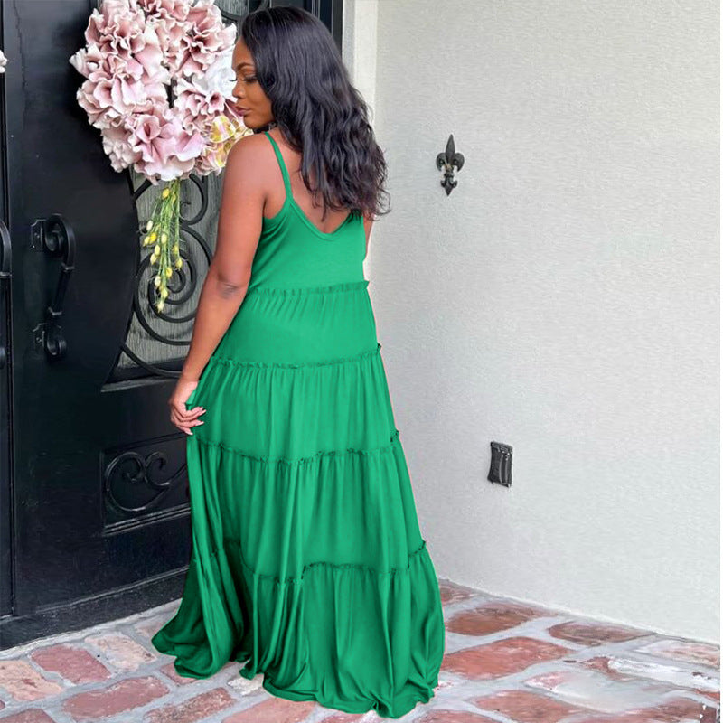 LADIES PLUS SIZE LONG DRESS BLACK / GREEN / PINK / YELLOW / BLUE / RED (SIZE XL - 5XL)