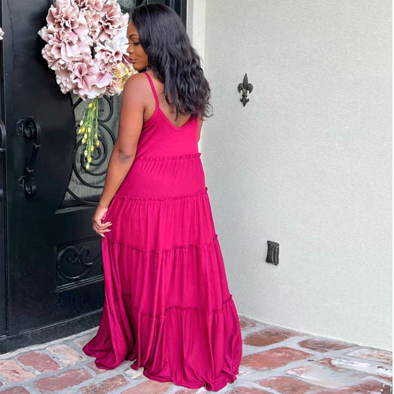 LADIES PLUS SIZE LONG DRESS BLACK / GREEN / PINK / YELLOW / BLUE / RED (SIZE XL - 5XL)