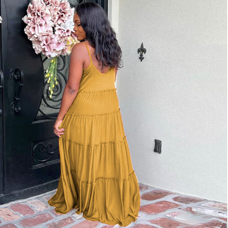 LADIES PLUS SIZE LONG DRESS BLACK / GREEN / PINK / YELLOW / BLUE / RED (SIZE XL - 5XL)