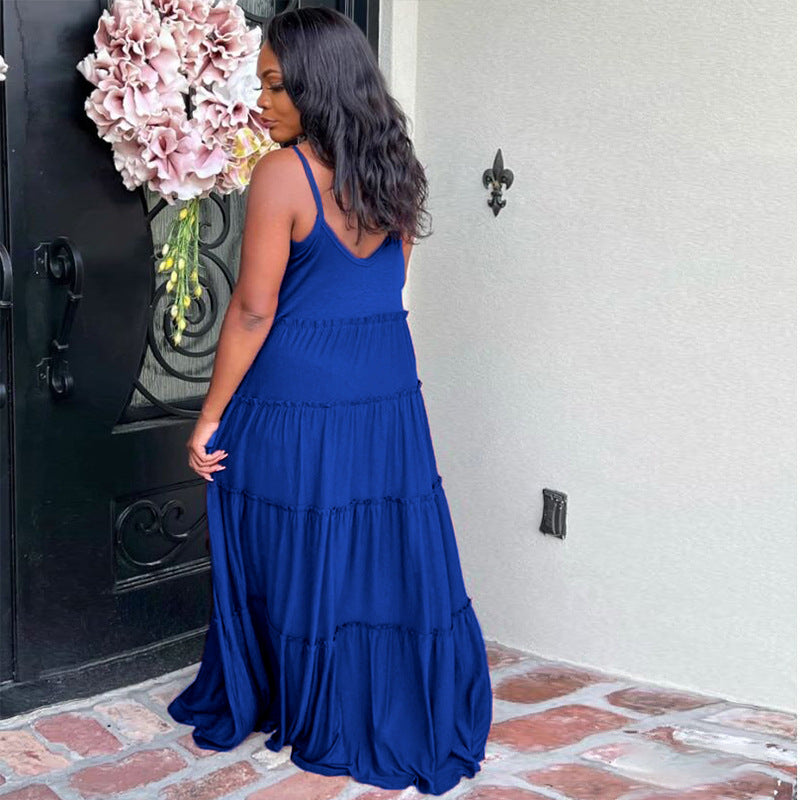 LADIES PLUS SIZE LONG DRESS BLACK / GREEN / PINK / YELLOW / BLUE / RED (SIZE XL - 5XL)