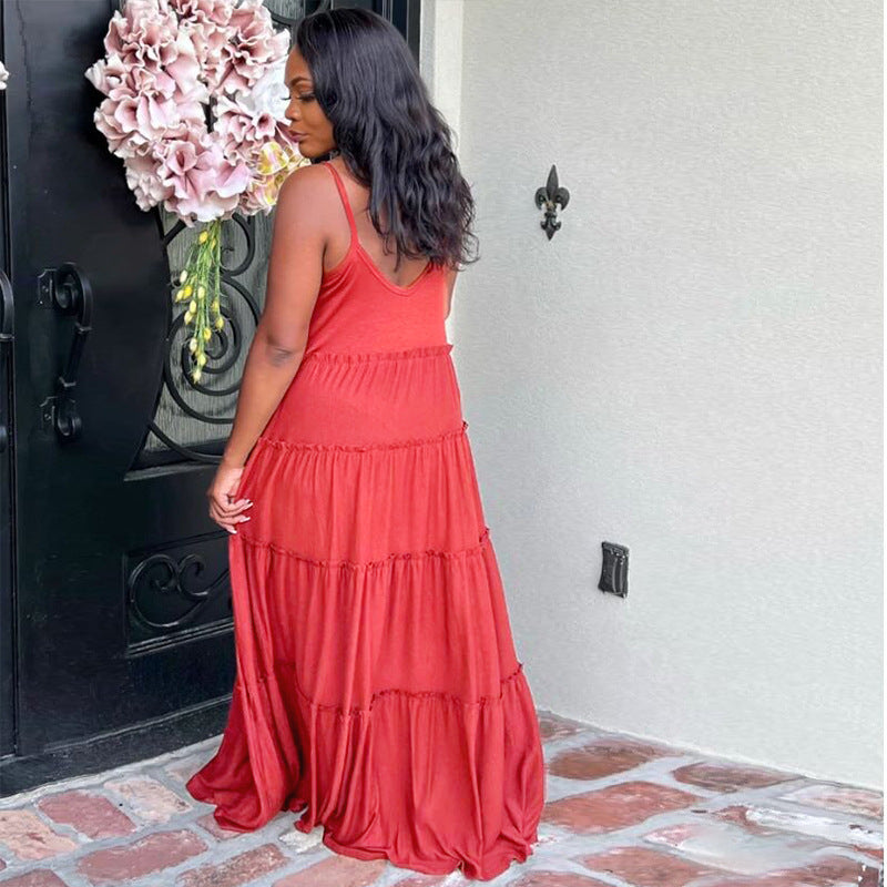 LADIES PLUS SIZE LONG DRESS BLACK / GREEN / PINK / YELLOW / BLUE / RED (SIZE XL - 5XL)