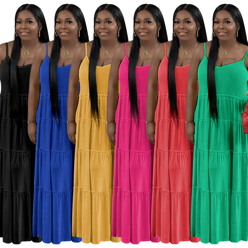 LADIES PLUS SIZE LONG DRESS BLACK / GREEN / PINK / YELLOW / BLUE / RED (SIZE XL - 5XL)