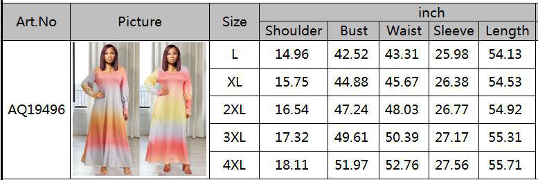 LADIES PLUS SIZE LONG SLEEVE DRESS YELLOW / ORANGE (SIZE L - 4XL)