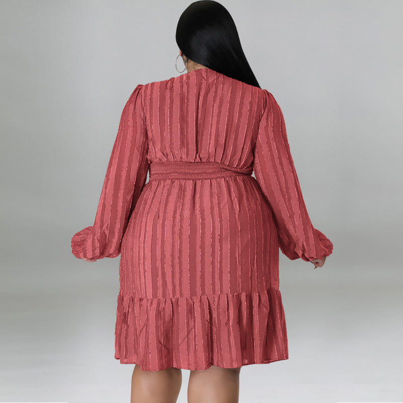 LADIES PLUS SIZE LONG SLEEVE DRESS BLACK / LIGHT RED / RED / WINE RED / GREEN / ORANGE (SIZE XL - 5XL)