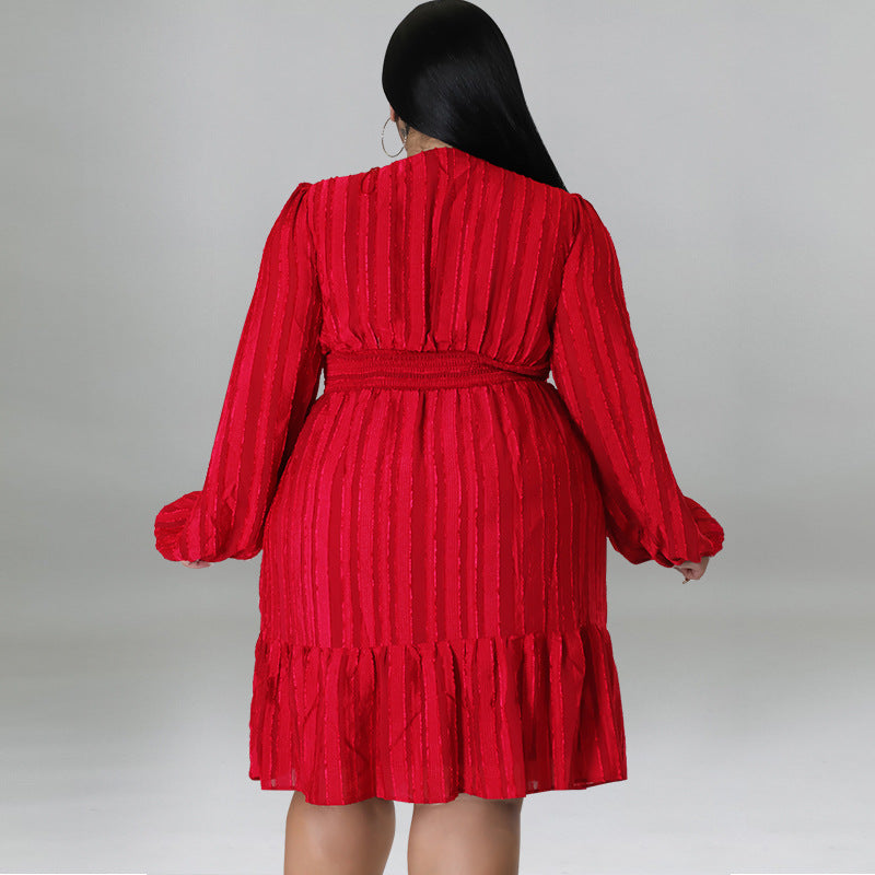LADIES PLUS SIZE LONG SLEEVE DRESS BLACK / LIGHT RED / RED / WINE RED / GREEN / ORANGE (SIZE XL - 5XL)