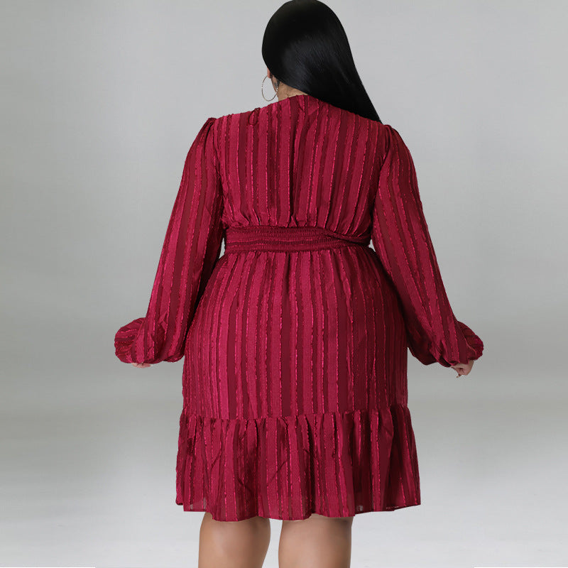 LADIES PLUS SIZE LONG SLEEVE DRESS BLACK / LIGHT RED / RED / WINE RED / GREEN / ORANGE (SIZE XL - 5XL)