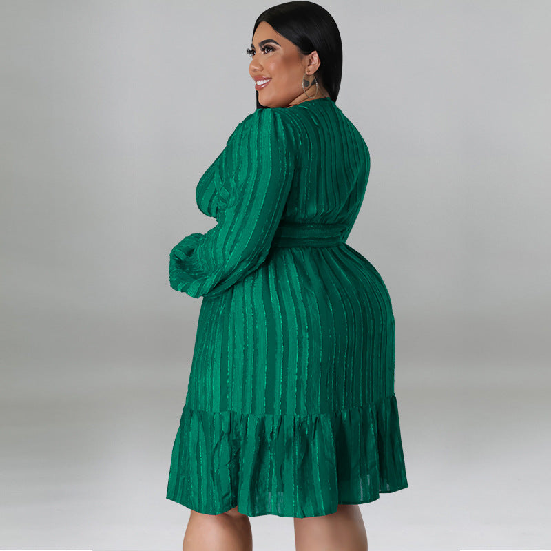 LADIES PLUS SIZE LONG SLEEVE DRESS BLACK / LIGHT RED / RED / WINE RED / GREEN / ORANGE (SIZE XL - 5XL)