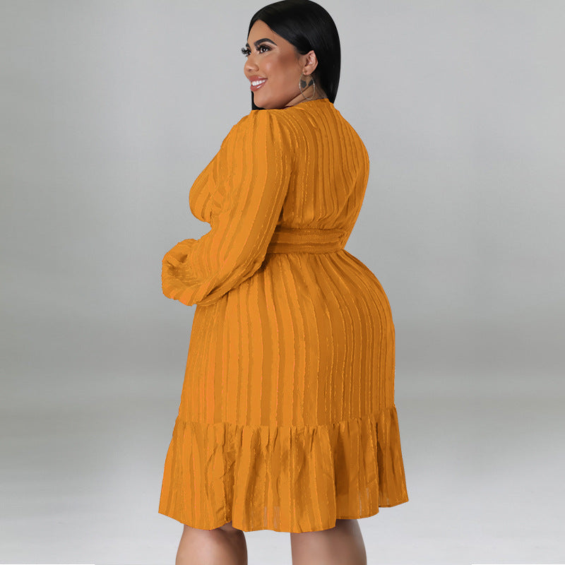 LADIES PLUS SIZE LONG SLEEVE DRESS BLACK / LIGHT RED / RED / WINE RED / GREEN / ORANGE (SIZE XL - 5XL)