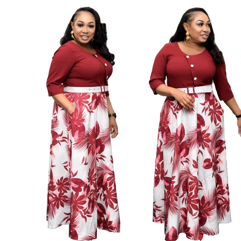 LADIES PLUS SIZE LONG DRESS RED / PURPLE / GREEN / DARK BLUE (SIZE L - 4XL)