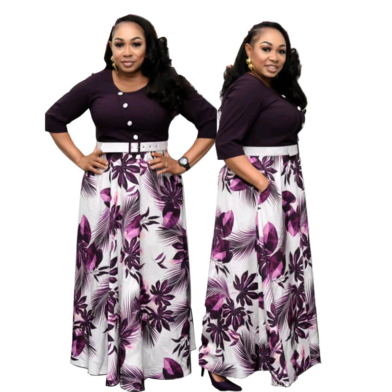 LADIES PLUS SIZE LONG DRESS RED / PURPLE / GREEN / DARK BLUE (SIZE L - 4XL)