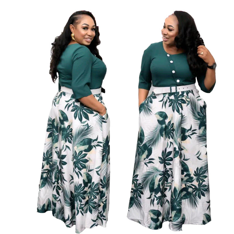 LADIES PLUS SIZE LONG DRESS RED / PURPLE / GREEN / DARK BLUE (SIZE L - 4XL)