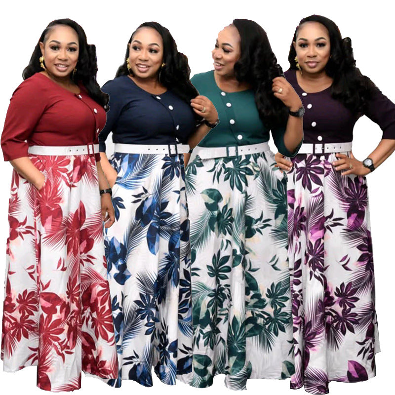 LADIES PLUS SIZE LONG DRESS RED / PURPLE / GREEN / DARK BLUE (SIZE L - 4XL)