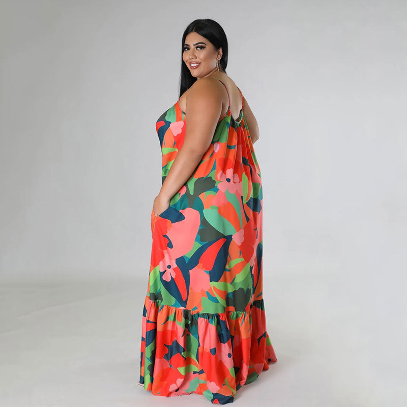 LADIES PLUS SIZE LONG DRESS RED / PINK / GREEN / BLACK (SIZE XL - 5XL)