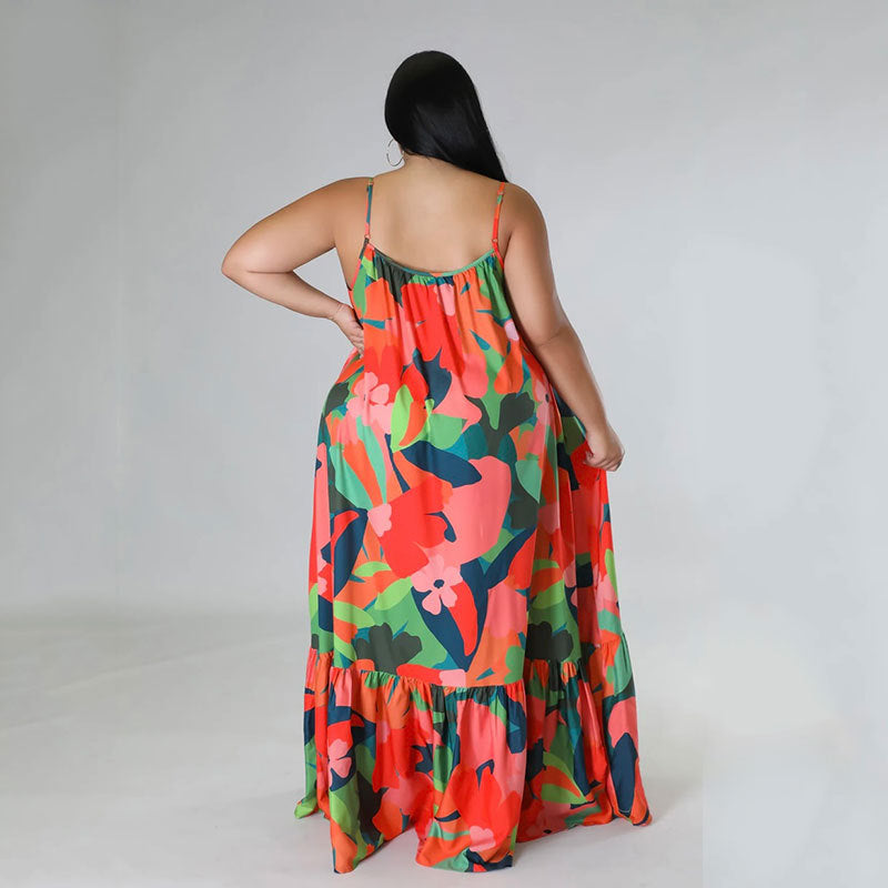 LADIES PLUS SIZE LONG DRESS RED / PINK / GREEN / BLACK (SIZE XL - 5XL)