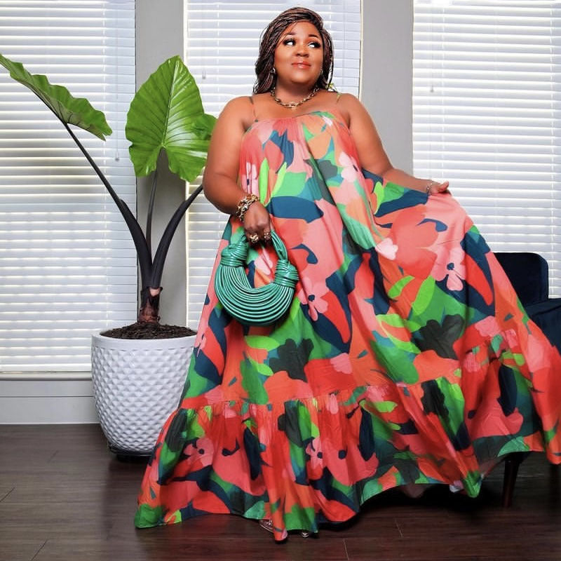 LADIES PLUS SIZE LONG DRESS RED / PINK / GREEN / BLACK (SIZE XL - 5XL)