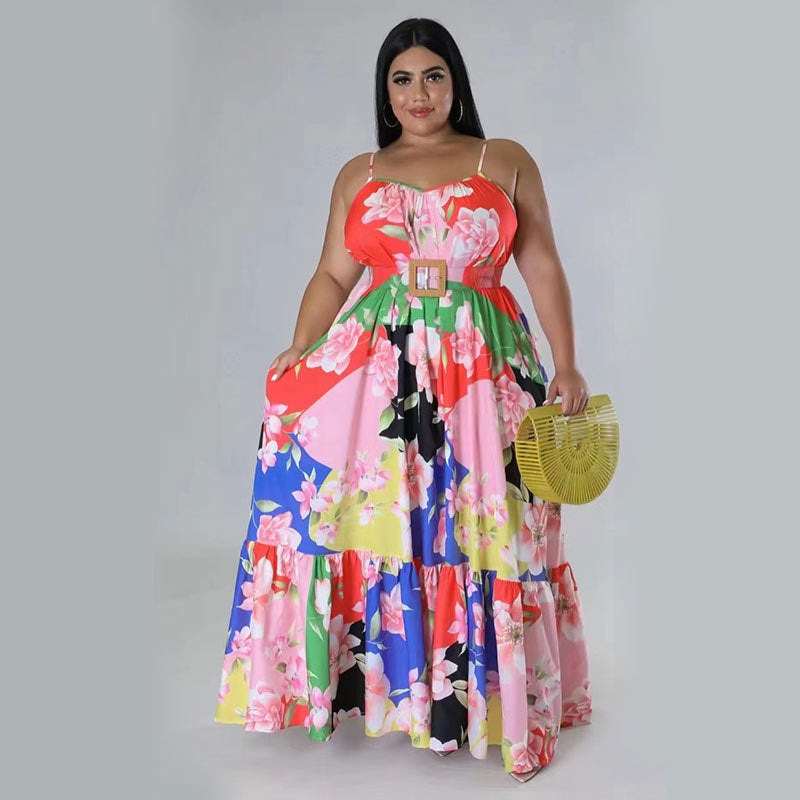 LADIES PLUS SIZE LONG DRESS RED / PINK / GREEN / BLACK (SIZE XL - 5XL)