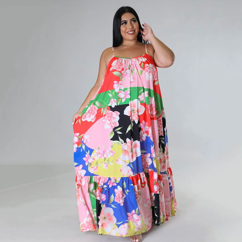 LADIES PLUS SIZE LONG DRESS RED / PINK / GREEN / BLACK (SIZE XL - 5XL)