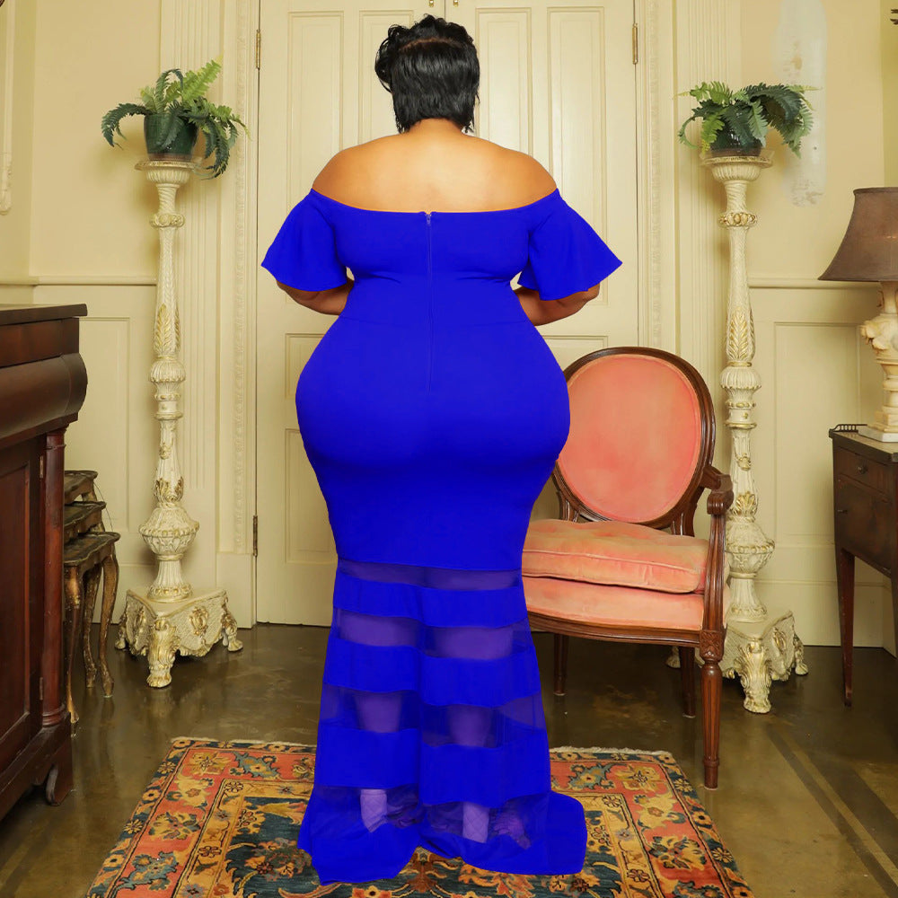 LADIES PLUS SIZE OFF THE SHOULDER DRESS BLACK / WHITE / BLUE / RED / GREEN (SIZE XL - 5XL)